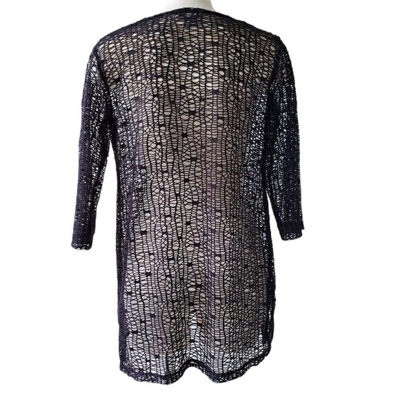 J Valdi Beachy Coverup 3/4 Sleeve Black Mesh V Neck Swim Pool Tunic Size XS - Picture 2 of 12